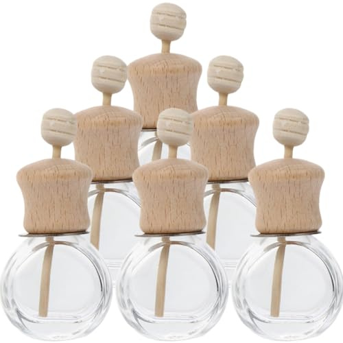 PENIKOKO 6 Stück Autoduft Diffusor Flasche 10ml Aus Glas Und Holz Wiederverwendbarer Aromadiffusor Clip Für Lüftungsauslass Auto Lufterfrischer Zubehör Für Tägliche Aromatherapie