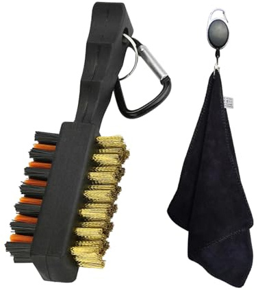 PEAPIN Golf Club Cleaner Brush with Towel, Golf Cleaning Kit | Includes golf club brush, towel, retractable clip and ring for cleaning clubs, balls and golf bags on the course