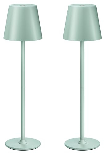 UPXNBOR LED Tischlampe Kabellos 2er Set, Metall Tischlampe Outdoor & Indoor | Akku Tischleuchte, Nachttischlampe Touch, Schreibtischlampe, 3-stufiges Warmlicht, 2 Höhen, IP54 Wasserfest, Grün