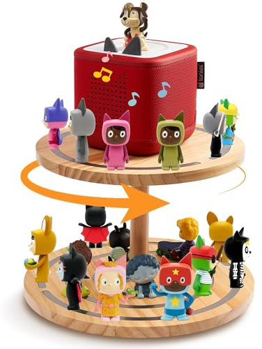 Gieanoo 2-Tier Tonie Magnetic Turntable Shelf Compatible with Toniebox 1&2 | Compatible with Toniesbox 1 and Toniesbox 2, 360° Turntable Tonie Storage Holding 30-50 Tonies, Tonie Organizer for Display
