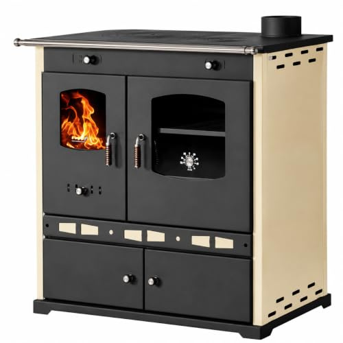 PROMETEY Holzofen Perfect Eco Lux 7,5 kW mit Backofen und Gusseisen-Kochfeld rechts, Rauchenergieklasse A Plus Multifunktionsheizung Kochen Backofen