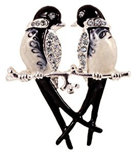 Damen-Brosche Schwalben Emaille Kristalle Anstecknadel Versilbert 4,5 x 3,5 cm