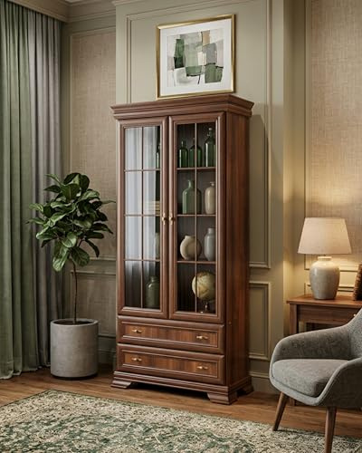Steiner Shopping Standvitrine Sentis 14 I Vitrinenschrank mit Glastüren I 193 x 88 x 40 cm dunkelbraun I Vitrine mit Glas & geschlossenen Fächern I Laminierte Spanplatte mit ABS-Kanten