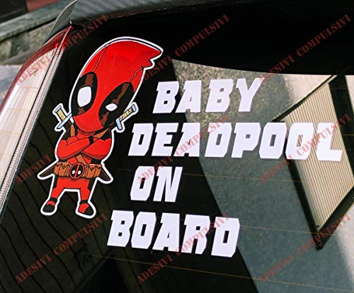 Adesivi Compulsivi: Baby Deadpool 'On Board' Autoaufkleber - Vinyl, Glänzend, Rot, Cartoon-Motiv, Outdoor
