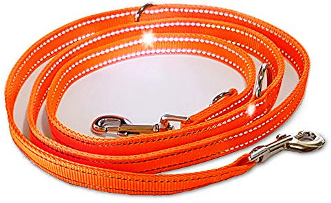 Hundeleine für große Hunde, reflektierend Signal-orange 3-Fach verstellbar, Made IN Germany