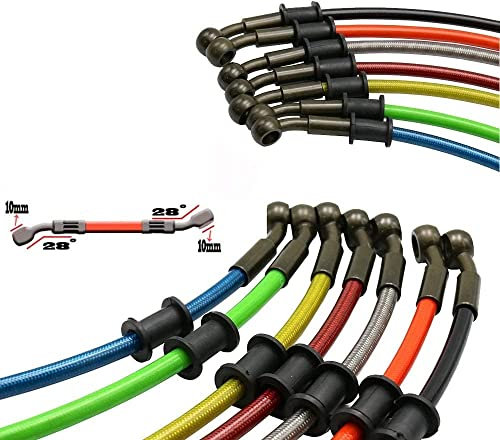 Motorrad-Bremsleitung mit dreifachem Schutz, 10 mm, 28°-Anschluss, 300 mm – 2400 mm Länge, Orange, 1000 mm