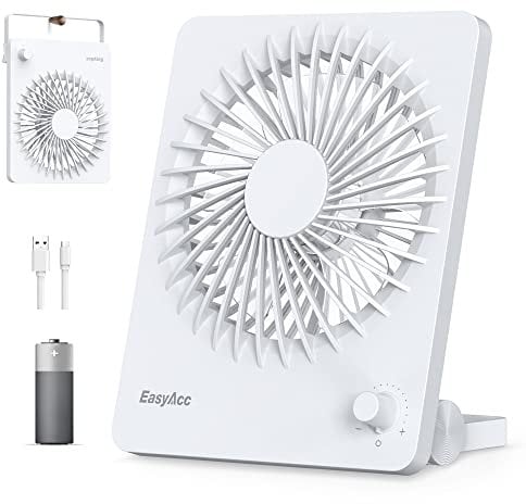 EasyAcc Desk Fan Silent Fan 2600 Capacity 10H Rechargeable Battery Fan Cooling Fan Portable Mini USB Fan 160° Adjustable Rotation Quiet Table Fan for Camping Office Bedside Outdoor-White