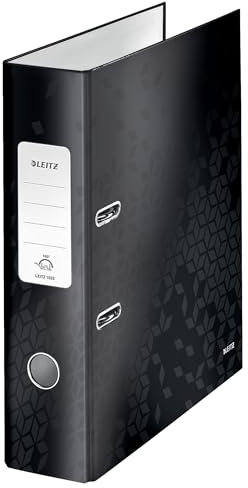 Leitz Qualitäts-Ordner 180°, A4, 8 cm Rückenbreite, laminierte Graupappe, Schwarz, WOW Serie, Design kann variieren, 10050095