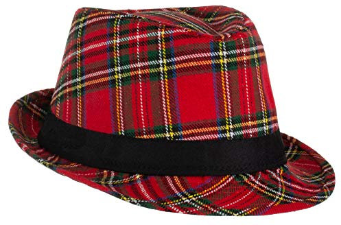 Brandsseller Karierter Hut mit schwarzem Einfassband Party Hut Kostuem Verkleidung Karneval Einheitsgröße