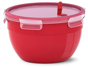 Emsa CLIP & MICRO Mikrowellendose Rund, Lunchbox, Frischhaltedose, Kunststoff, Rot, 2.6 L, N1060600