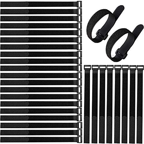Aiqeer 30 Stück 30 cm Schwarz Klett Kabelbinder Set, Multifunktional Klettbänder, Wiederverwendbare Klettband, kabelklett klettbinder