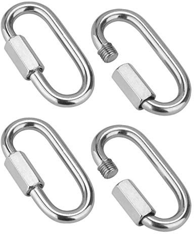 4 Pcs Heavy Duty Locking Carabiner Clip, Carabiner D Shape Buckle Pack, M8 Stainless Steel Threaded Quick Link, Quick Link Chain Carabiner for Home, Camping, Climbing, Hiking, Traveling