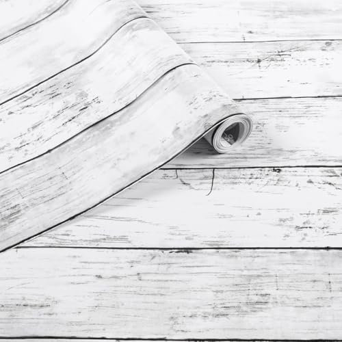 Arthome White Wood Contact Paper 43.5x610cm Peel and Stick Vinyl Wallpaper, Self-Adhesive and Removable Decorative Contact Paper for Cabinets, Easy to Clean Stick on Wallcovering