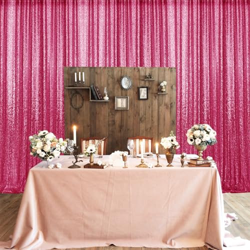 Pailletten-Hintergrund, 3 x 3 m, Fuchsia, Fotografie-Hintergrund, Glitzer-Vorhänge, Stoffhintergrund für Hochzeit, Party, Dekoration