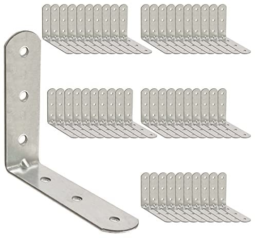OMIDEAS 50 x Angle Bracket (50 x 50 x 16) 90 Degree L Shape Corner Brace Plate Wood Metal Connecting Fixing Joining Repair Support Galvanised Connector