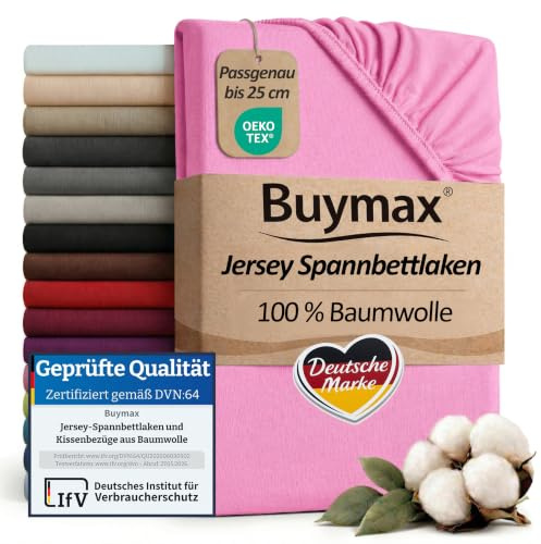 Buymax - Drap-Housse 180x200 cm - 100% Coton - Rose Vif | Jersey doux et respirant, certifié OEKO-TEX, bonnet jusqu’à 25 cm et élastique intégral pour un maintien fiable.
