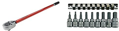 Teng 3892ag-E3 Torque Wrench 20-110nm 3/8 Square Drive & M3812 10 Piece Clip Rail Hex Key Socket Set Metric- 3/8in Square Drive