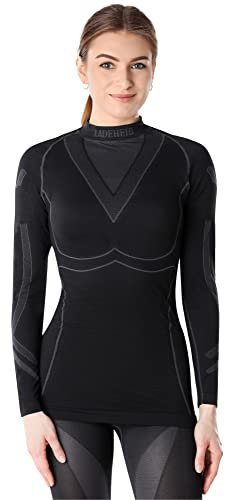 Ladeheid Thermounterwäsche Damen Funktionsunterwäsche Langarm Shirt Thermoaktiv LAGI004 (Schwarz/Graphite, M)