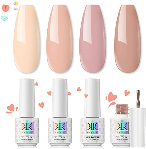 RSTYLE Nagellack Set, 4 Nude UV Gel Nagellack für Gelnägel, Soak Off, Pastel Farben, Hohlem Design