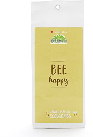 Die Stadtgärtner – Seedbombs „Bee happy“ I 5 handgemachte Samenbomben mit 35 Sorten Blumen- & Kräuter-Saatgut I Enthält u.a. Goldgarbe, Salbei & Lavendel I Ökologisches Saatgut, min. 2 Jahre haltbar