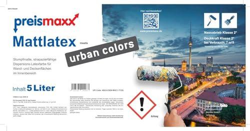 Preismaxx Mattlatex Farbe für Innen urban colors, bunte Wandfarbe Latexfarbe matt, lila, eislila, ice purple 5L