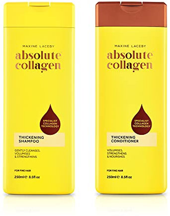 Absolute Collagen, verdickendes Kollagenkomplex-Shampoo- und Conditioner-Set, für dünnes und feines Haar, stärkt, nährt und verleiht Volumen, steigert den Glanz, ohne Parabene, 500 ml (1 Stück)