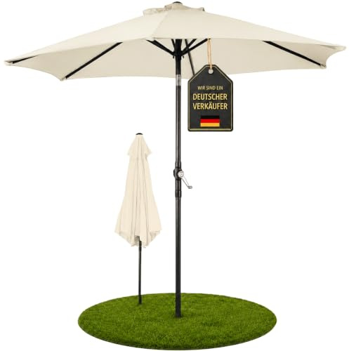 Ondis24 Strandschirm 1,8 Meter Sonnenschutz Sonnenschirm 180 cm rund mit Kurbel, Knick-Gelenk, UV 50, 38mm Standrohr (beige)