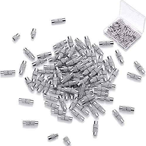 RUNCCI-YUN 100pcs Fermoirs en Laiton À Visser pour Bracelet et Collier, Barrel Vis Fermoirs Parfait pour la Confection de Bijoux(12 x 4 mm)(Argent)