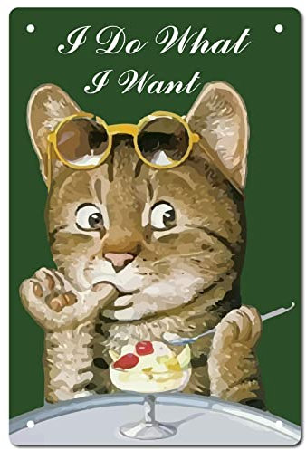 CREATCABIN Funny Cat Decor Métal Tin Signs I Do What I Want Signs Cute Poster Wall Art Decor Smoking Rectangle Vintage Sign pour Salle de Bains Jardin Maison Toilettes Chambre Café 12 x 8 Pouce