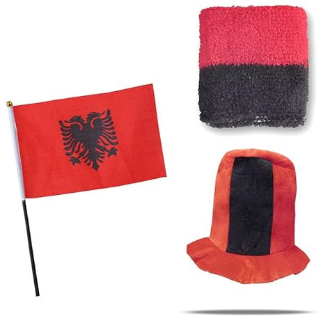 Sonia Originelli Fanset Fanartikel Zylinder Fanhut Schweißband Fahne Flagge Farbe: Albanien