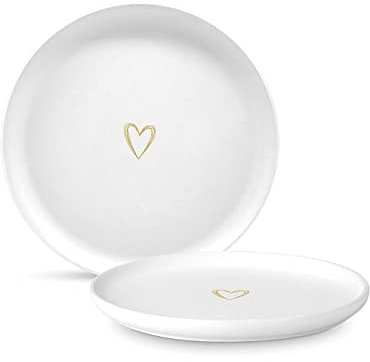 ReWu Teller Speiseteller Porzellan Herzmotiv Weiß Gold Ø 21 cm Geschirr Porzellanteller
