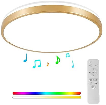 Horevo 30CM Bluetooth-Deckenleuchte mit Fernbedienung, 24W Champagnergoldene Deckenleuchte, Dimmbares und Farbwechselndes Licht mit Lautsprecherlicht Geeignet für Kinderzimmer Schlafgemach