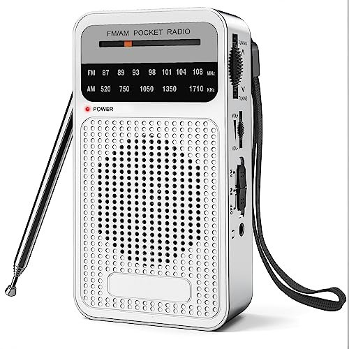 Radio portátil AM, FM, con recepción de largo alcance, radio transistor Goodes con altavoz, conector para auriculares, funciona con 2 pilas AA para uso en interiores, exteriores y emergencias, color