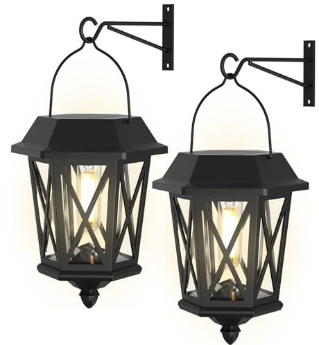 Solarlampen für Außen Hängend,2 Stück Solarlampen für Außen mit LED-Glühbirne, laternen für draußen Wasserdicht Metall Hängend Solarleuchten für Außen Garten Deko Draußen Hinterhöfe Balkon Beleuchtung