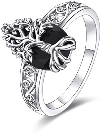 YFN Schwarzer Turmalin Ring Sterling Silber Schwarzer Kristall Baum des Lebens Ringe Heilung Schmuck Spiritueller Schutz Geschenke für Damen Mädchen (7)