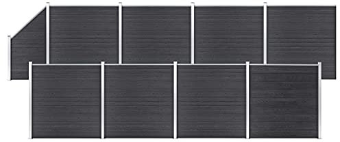 Camerina WPC Zaun-Set 8 Quadrate + 1 Schräge 1484x186 cm Grau Sichtschutzzaun Palisadenzaun Zaun Sichtschutz Gitter Gartenzaun Komplettset