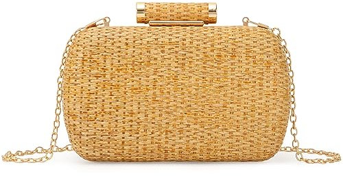 GOKTOW Small Straw Purse Clutch for Women,Woven Handbag Raffia Bag for Summer,Wicker Evening Bag for Party Wedding, Gold