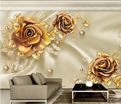 MYPALL Papier Peint Or et roses 350cm×256cm(LxH)