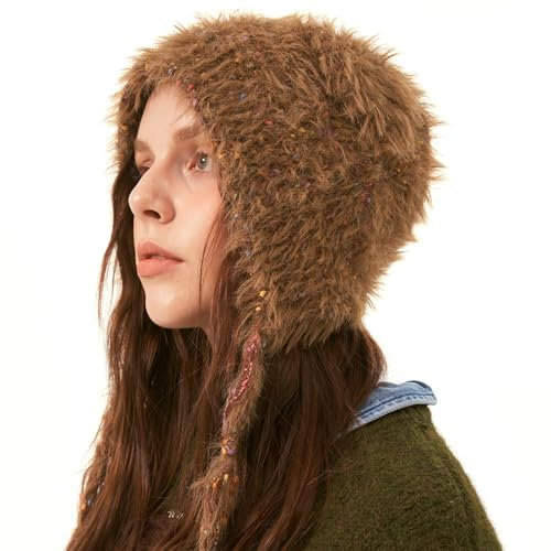 Tianher Strickmützen für Damen,Bär Mütze Winter Mütze Warme Strickmütze mit Weichem Beanie Mütze