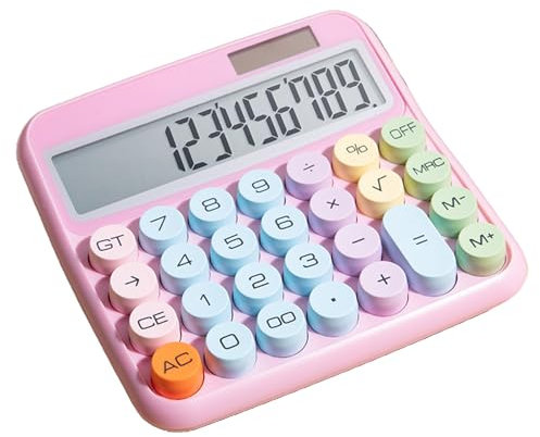 Standard 12 Digit Calculator with Large LCD Display, Desktop, Solar Powered and Battery, Office, Home, School, Shop, Auto Sleep (Pink)