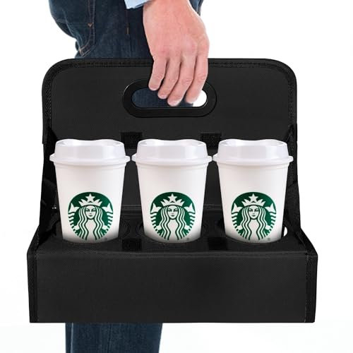 BOHEMIABY Milk Water Bottle Carrier, Portable Drink Carrier 6 Cup, Reusable Cup Drinks Holder with Handle, Carry Wine Coffee Securely Holds Hot and Cold Beverages for Takeout or Holiday, Black
