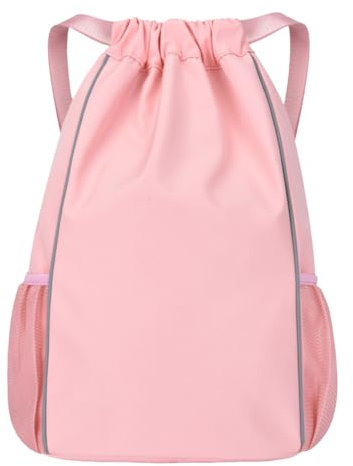 FAVORTALK Girls Drawstring Gym Bag Waterproof Drawstring Backpack with Outside Zipper Pocket Dry and Wet Separation for School Sport Swimming Travel Swimming Sports Gym Bag, Pink 18211