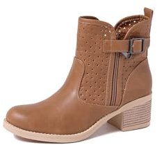 QUEEN HELENA Stivaletti Bassi Traforati con Tacco Basso Casual Donna X30-107 (Cuoio, Sistema Taglie Calzature EU, Adulto, Donna, Numero, Media, 38)