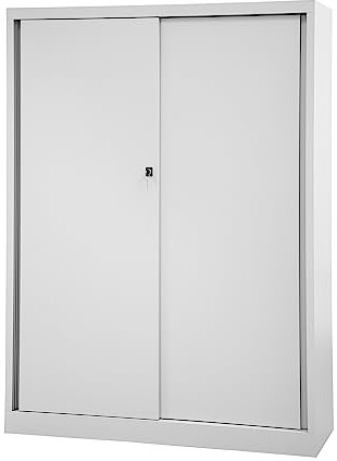 BISLEY ECO Schiebetürenschrank aus Metall abschließbar 4 OH in lichtgrau Aktenschrank Werkzeugschrank Schrank mit Schiebetüren