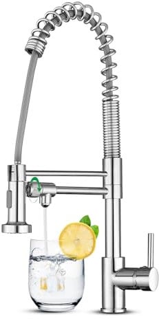 KEOKBON 3 Wege Wasserhahn Küche mit Brause, Trinkwasser Armatur Küche 3 in 1 Mischbatterie 360° Drehbar für Wasserfilter Hochdruck Spülbeckenarmatur Spiralfeder für Küche, Chrom
