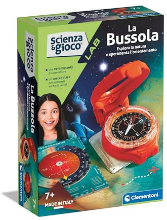 Clementoni - Kinder-Kompass - Wissenschaft und Spiel Labor - Kompass und Orientierung - Wissenschaftliche Experimente für Kinder 7 Jahre, italienische Version, Made in Italy, 19376