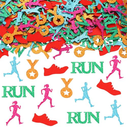 Sursurprise Partydekorationen mit Laufmotiven, 200 Stück, Lauf-Konfetti, Läufer-Medaille, Sneaker, Tisch-Konfetti, Laufen, Rennen, Marathon, Langlaufsport, Fitness, Geburtstag, Partyzubehör