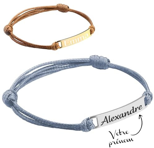 KDO MAGIC - Bracelet personnalisé - Prénom gravé - Plaque argentée - Bijoux personnalisé - Idee Cadeau femme et homme - Cadeau maman, papa, mamie, fête des Mères, fête des Pères (Bleu)