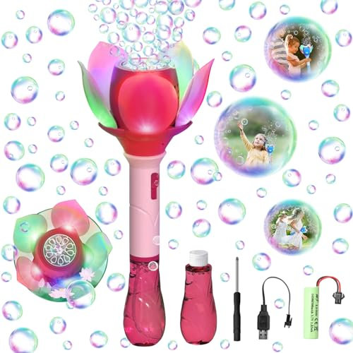 Baguette à Bulles De Savon Enfant avec Solution à Bulles, Machine a Bulles pour Enfant, Pistolet a Bulle électrique, Pistolet à Bulles Enfant 10 000+ Bulles/Minute, pour Extérieur/Fête/Mariage (Rose)