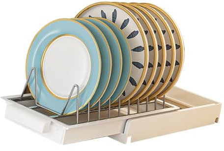 JTLB Organizador de gabinete extraíble de acero inoxidable multifuncional, estantes deslizantes para platos, armario de cocina (blanco)